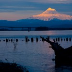 Mount Hood over Columbia River near Vancouver, WA